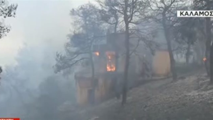 Atina'nın Kuzeyindeki Kalamos'ta Büyük Orman Yangınlarında Evler Yakıldı